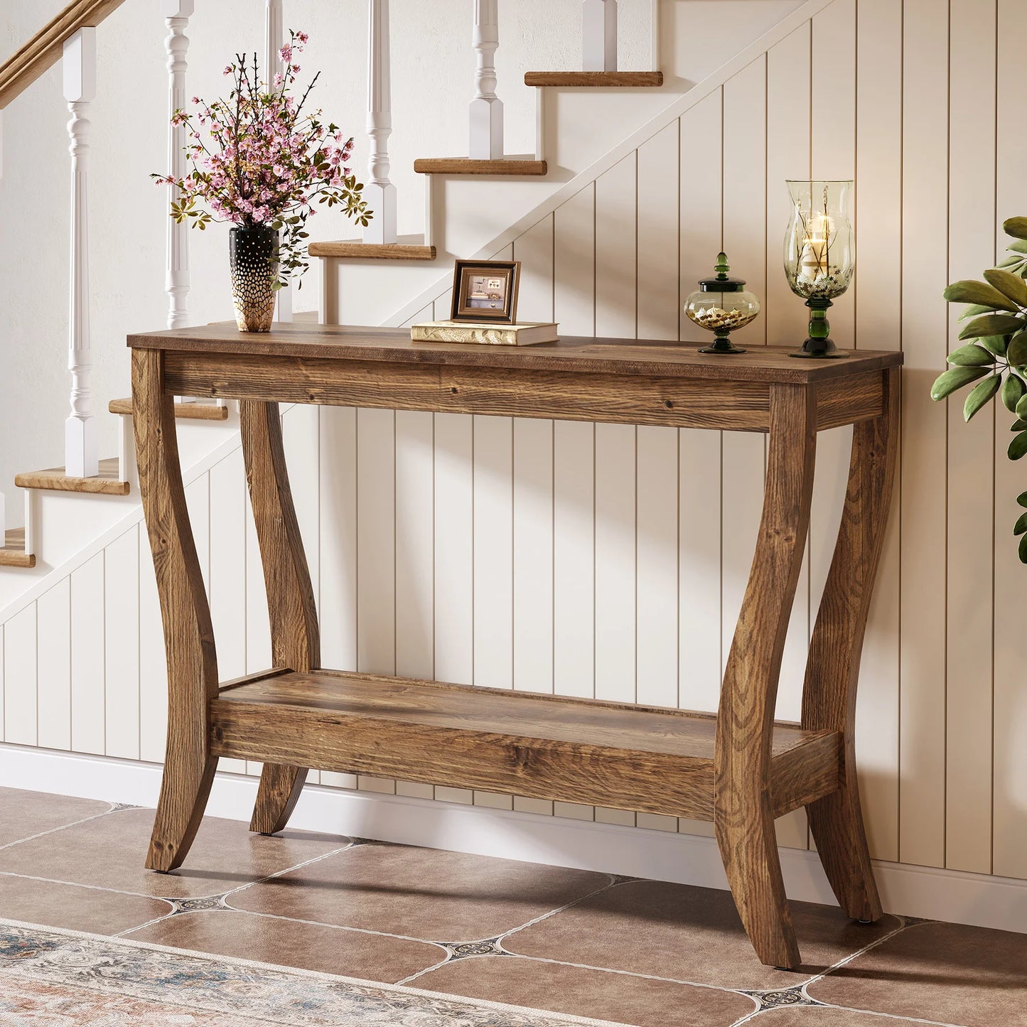 Tribesigns Two Tier Solid Wood Console Table With Storage