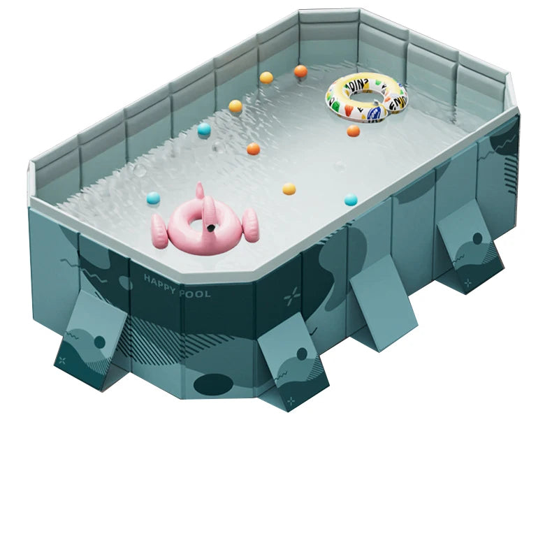 Foldable Rectangular Family Pool With Easy Setup Outdoor Use