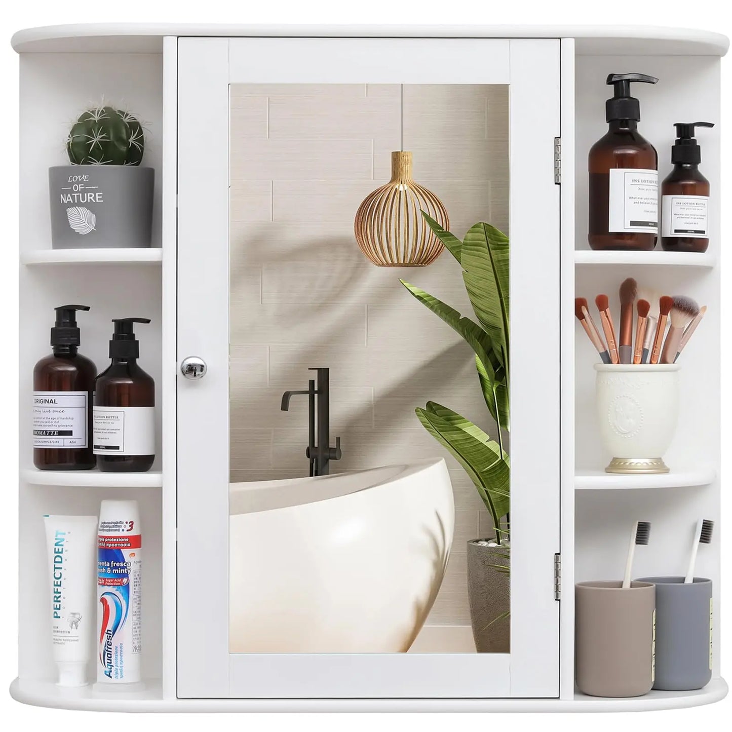 XIUWO Medicine Cabinet With Mirror And Adjustable Shelves For Bathroom