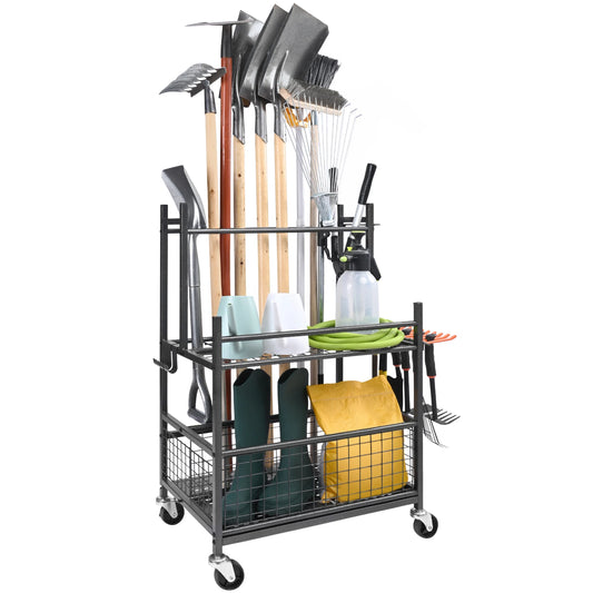 Garden Tool Organizer Rack With Hooks Wheels For Garage