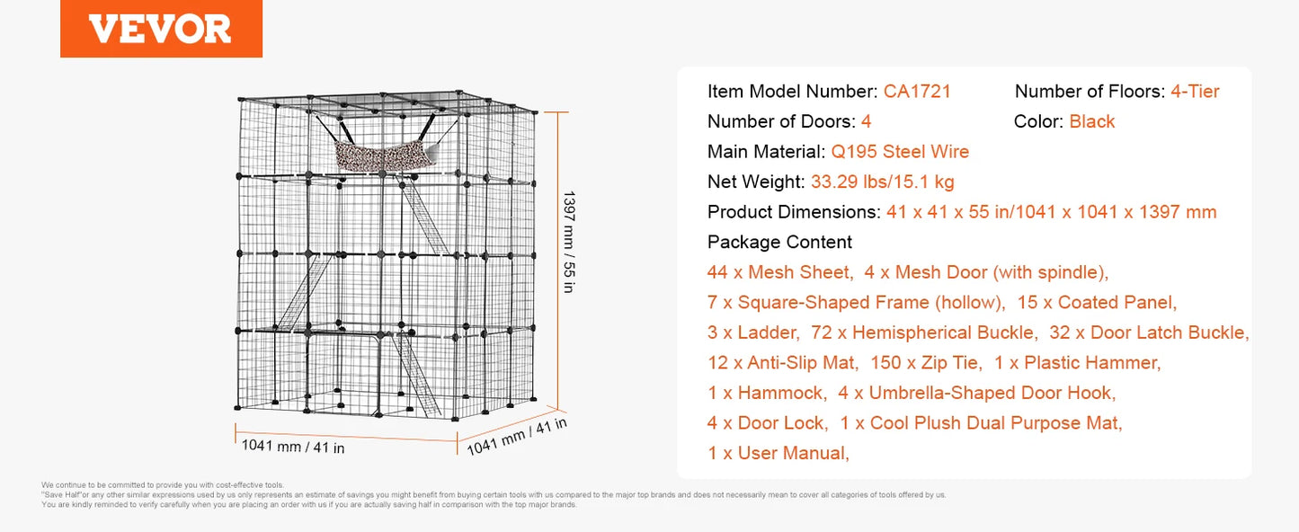 SucceBuy Five Level Cat Cage Enclosure With Front Doors Ramp