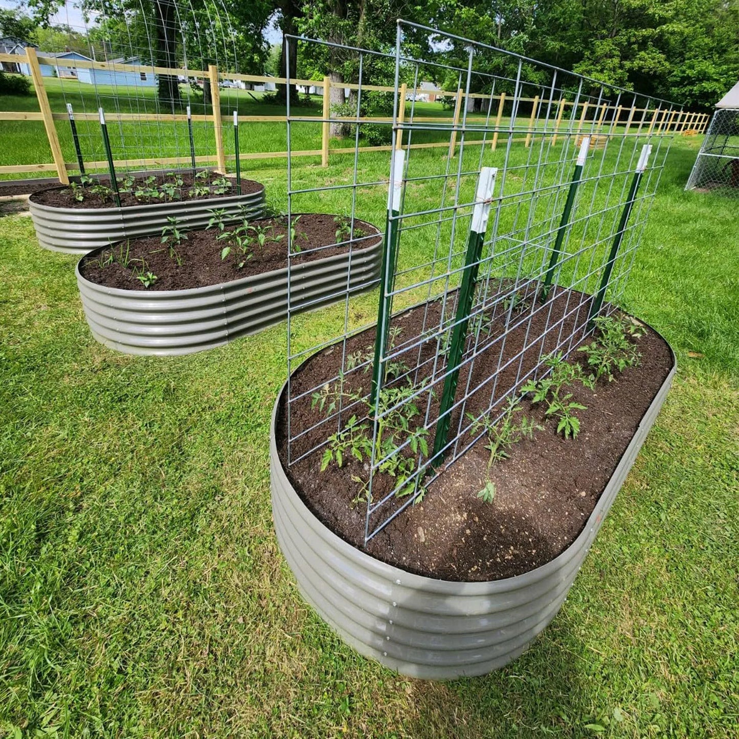 8X4X1.5 ft Galvanized Raised Garden Beds Outdoor, Oval Large Metal Planter Box for Planting Vegetables Flowers Herb, Anti-Rust