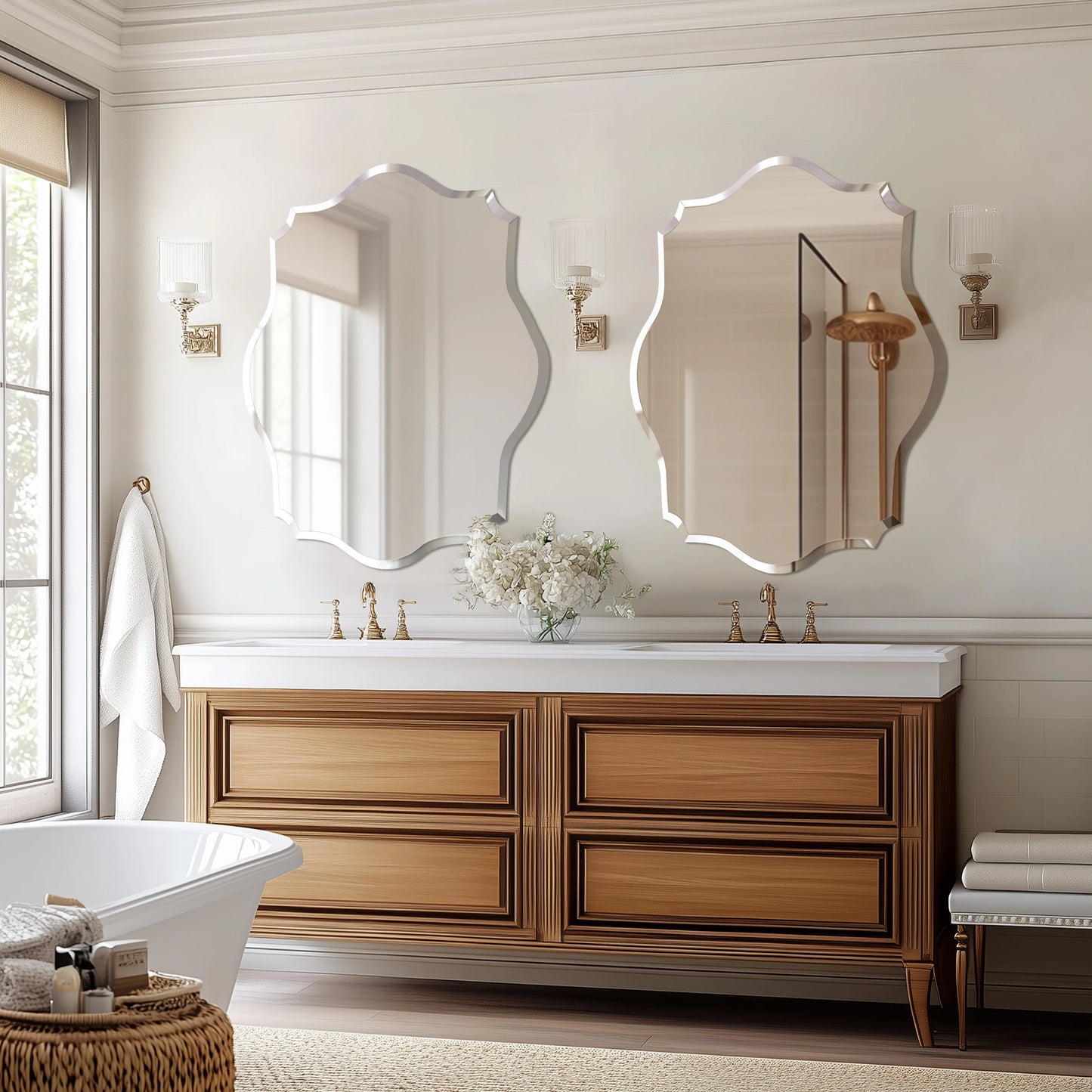 Wisfor Frameless Wall Mirror Beveled Edge For Bathroom