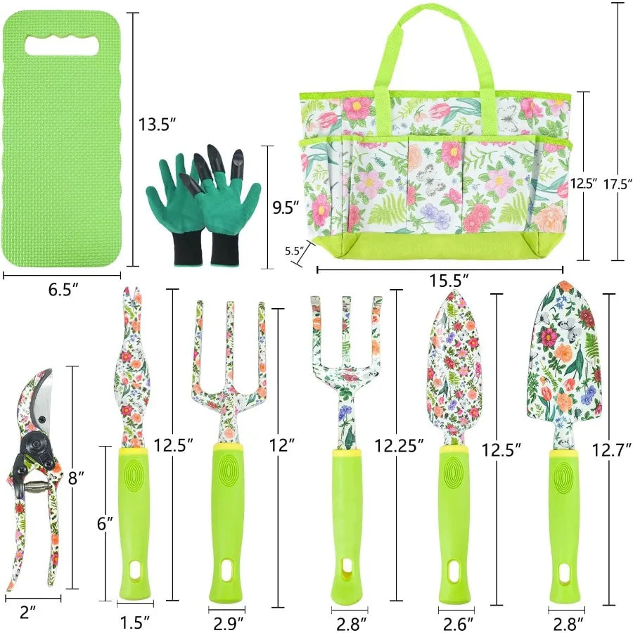 9Piece Heavy Duty Aluminum Garden Tool Set with NonSlip Rubber Grip for Outdoor Planting and Soil Maintenance Ideal for Gardeni