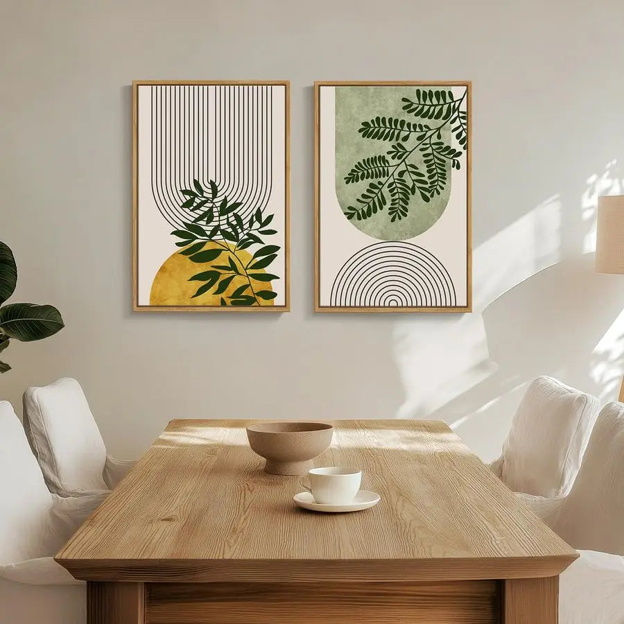 Boho Wall Art Set of 2 Botanical Geometric Canvases