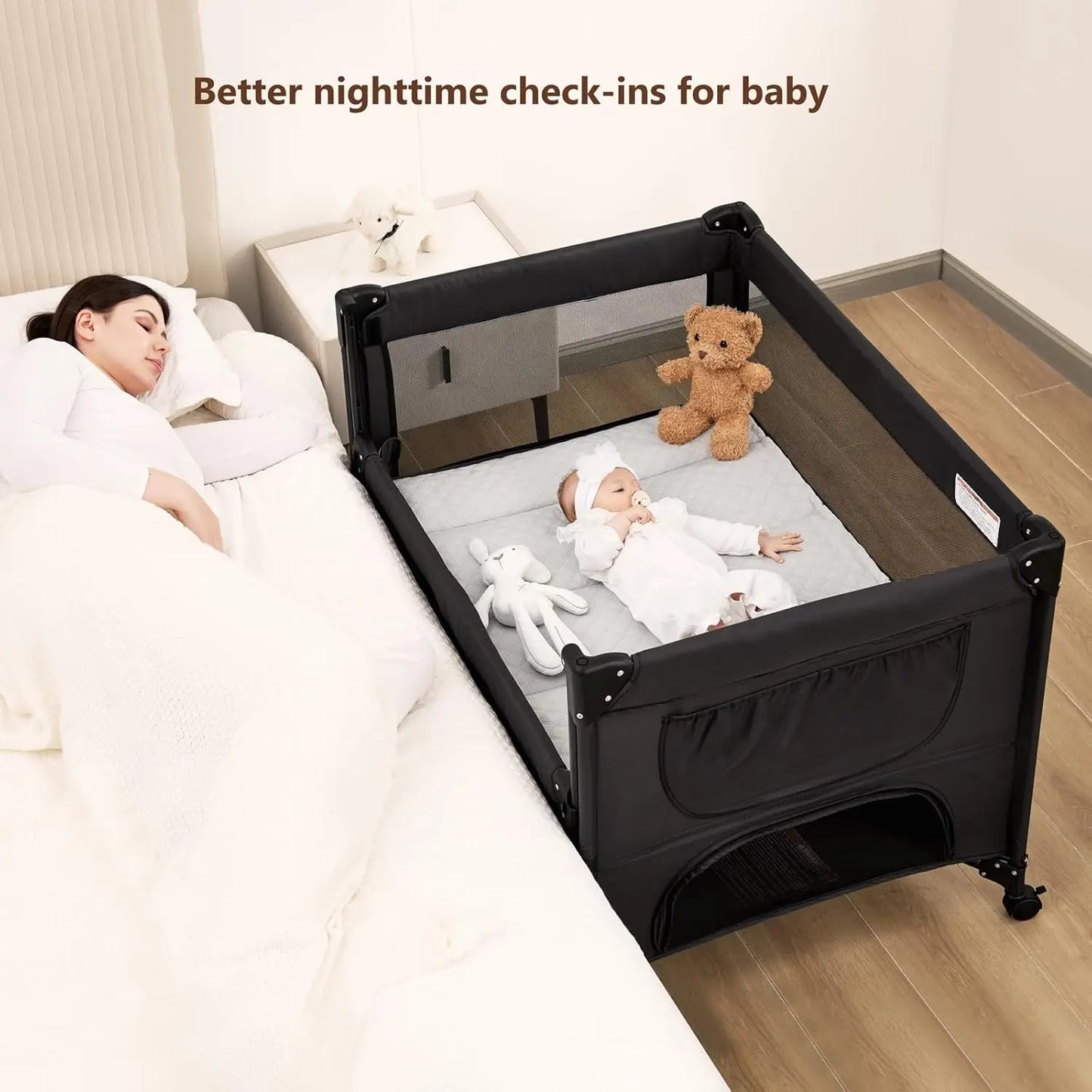 Portable Baby Bassinet Bedside Crib With Mattress And Diaper Changer
