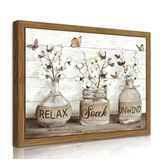Bathroom Decor Wall Art Framed Rustic Cotton Canvas Sign Artwork
