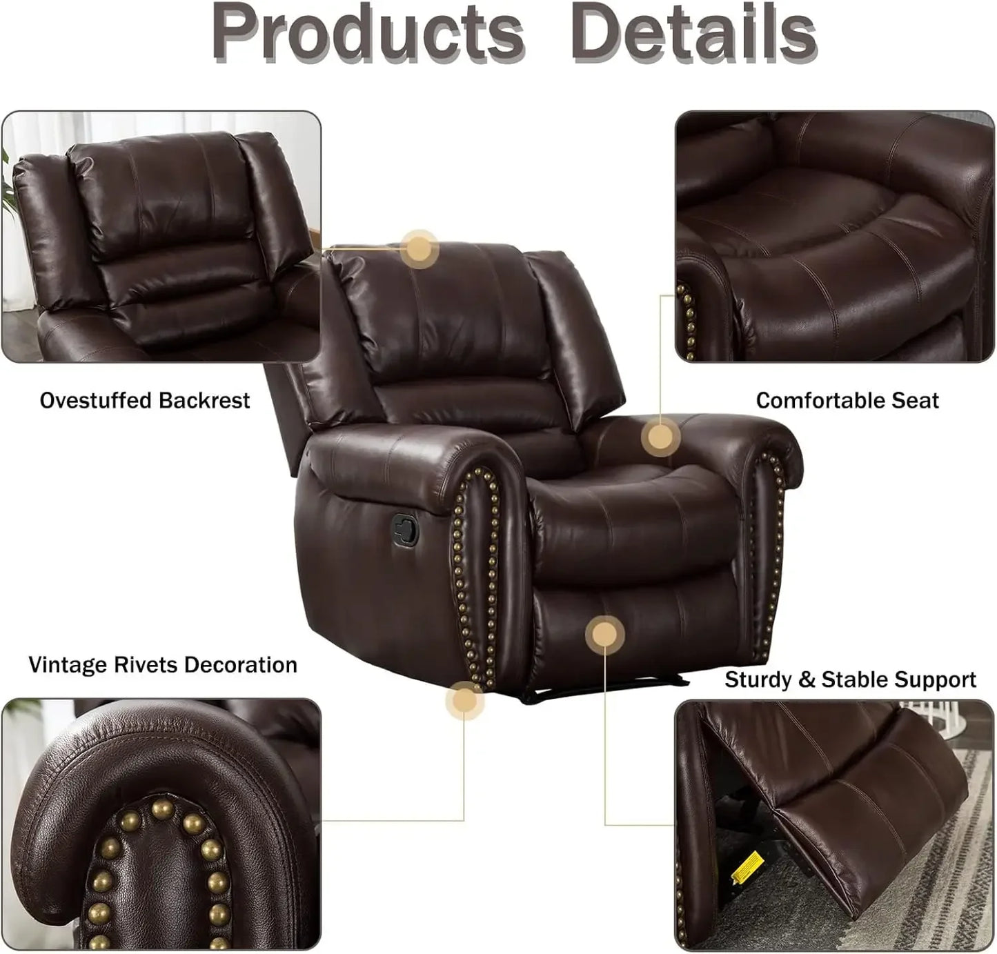 Leather Recliner Chair Set of 2 Classic Manual Recliners
