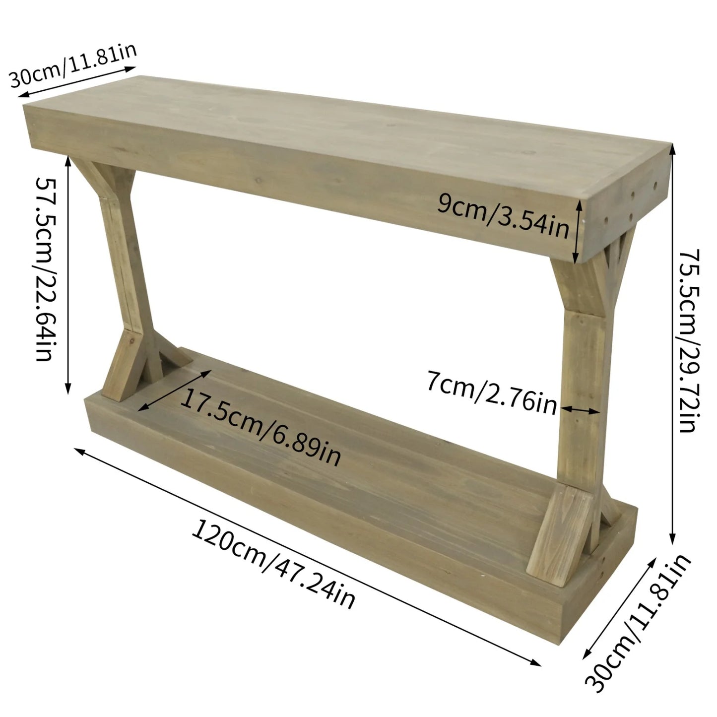 American Country Wood Sofa Console Table With Storage Shelf