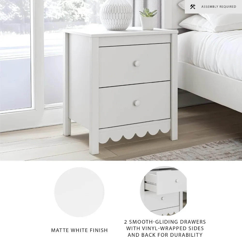 Minimalist Two Drawer Nightstand With Smooth Gliding Wood Drawers