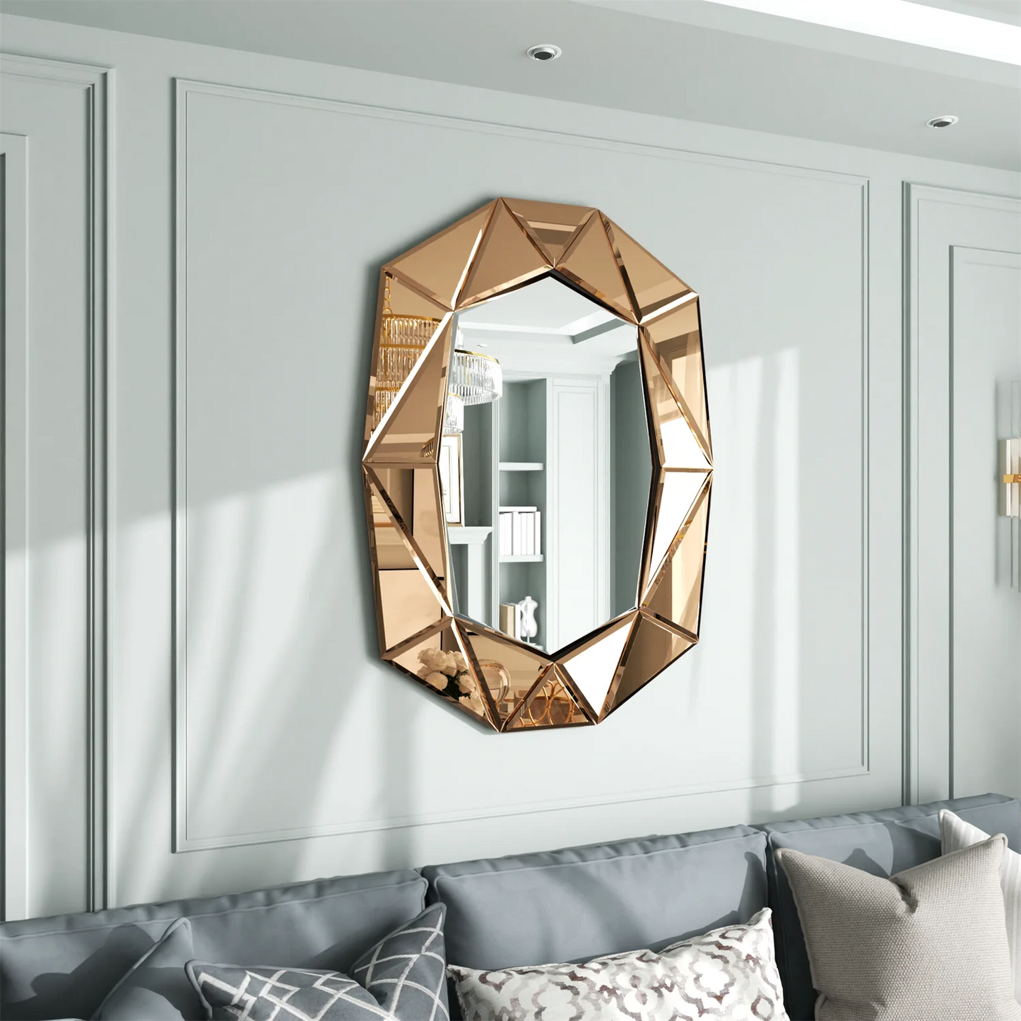 Asymmetrical Decorative Venetian Glass Inlay Wall Mirror For Living Room