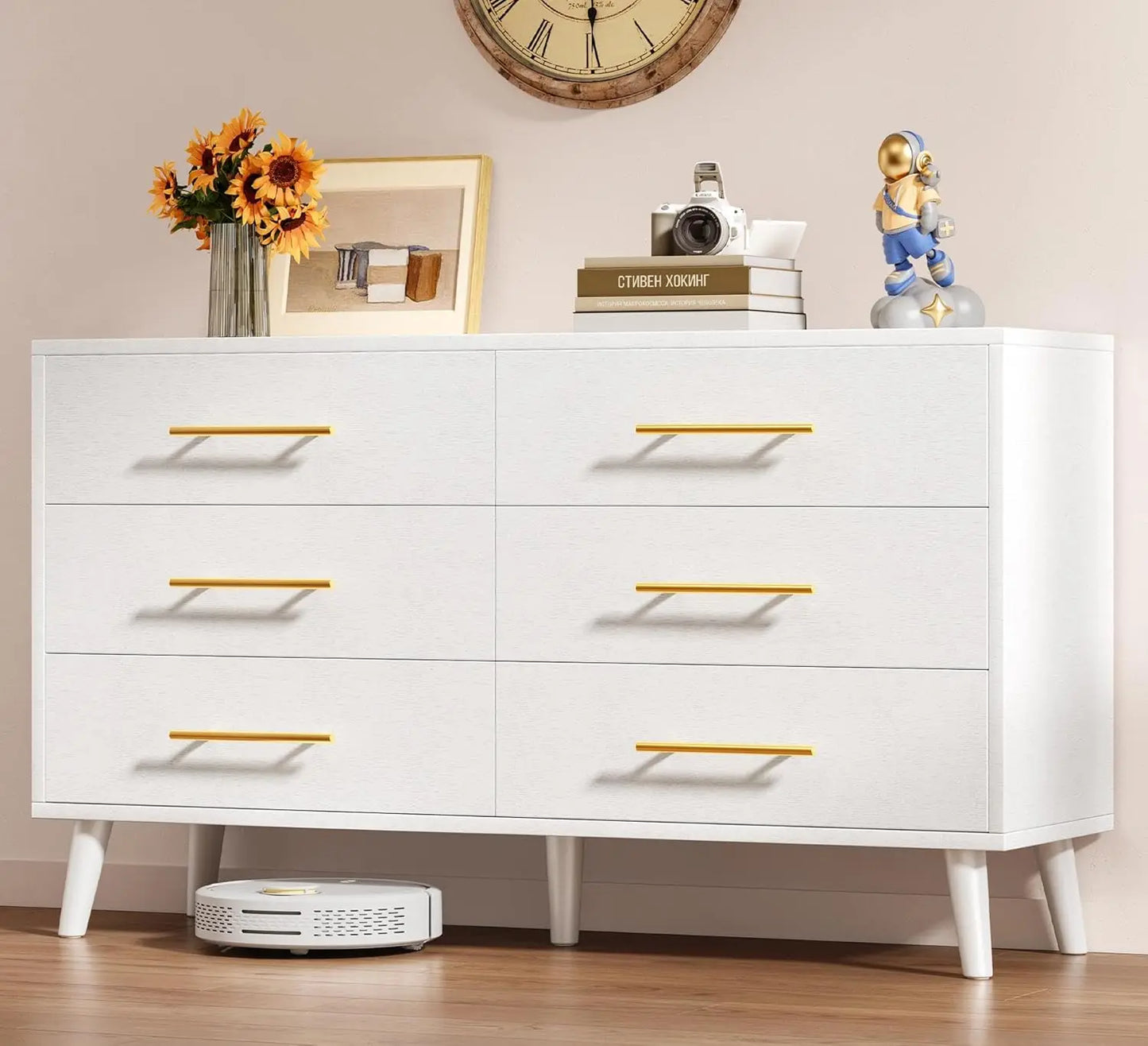 CHENGWEI 6-Drawer Dresser With Metal Handles Modern Wood