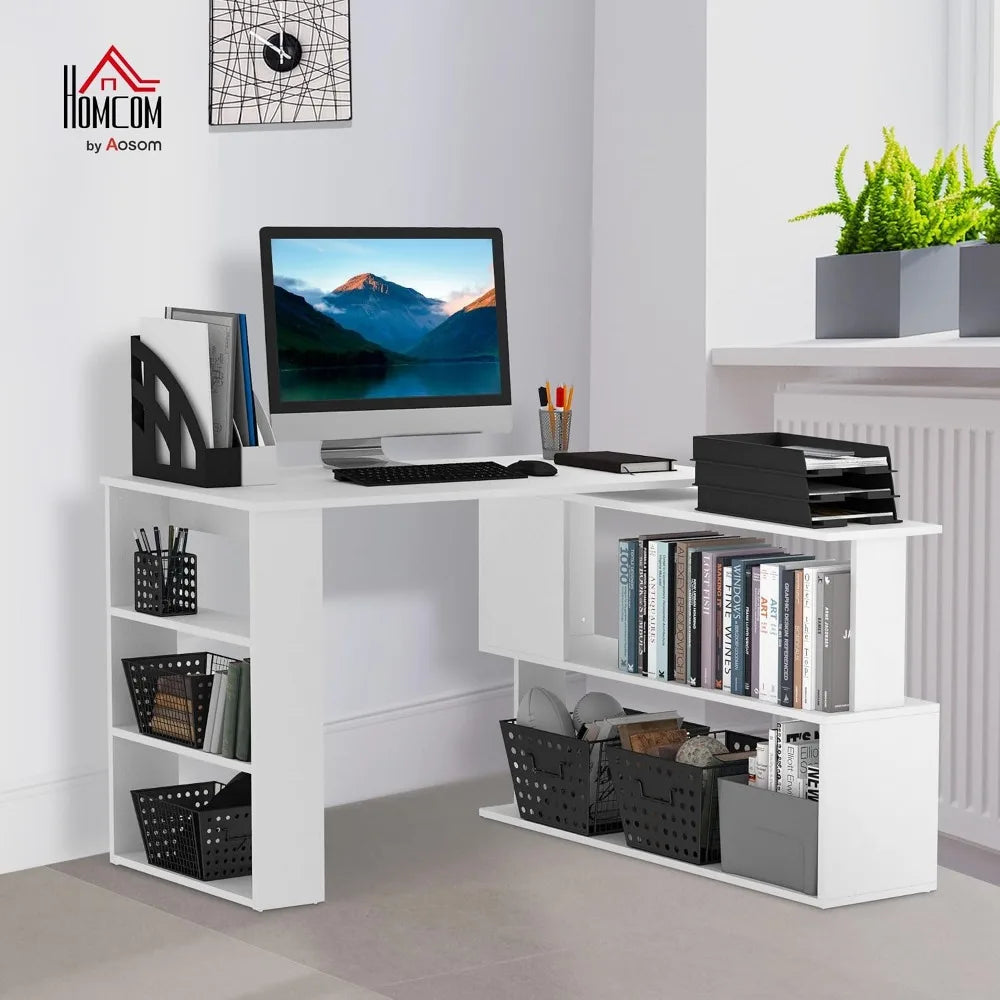 L Shaped Desk With Rotating Stand And Storage