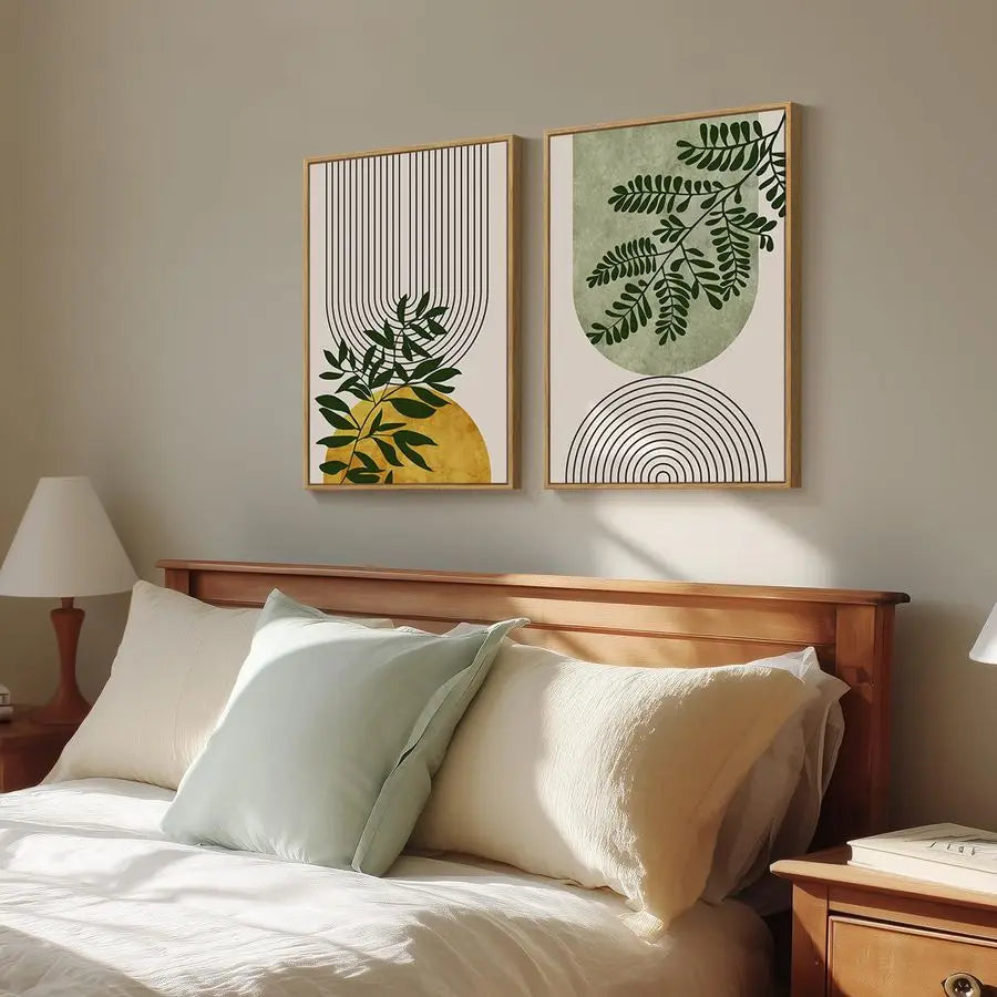 Boho Wall Art Set of 2 Botanical Geometric Canvases