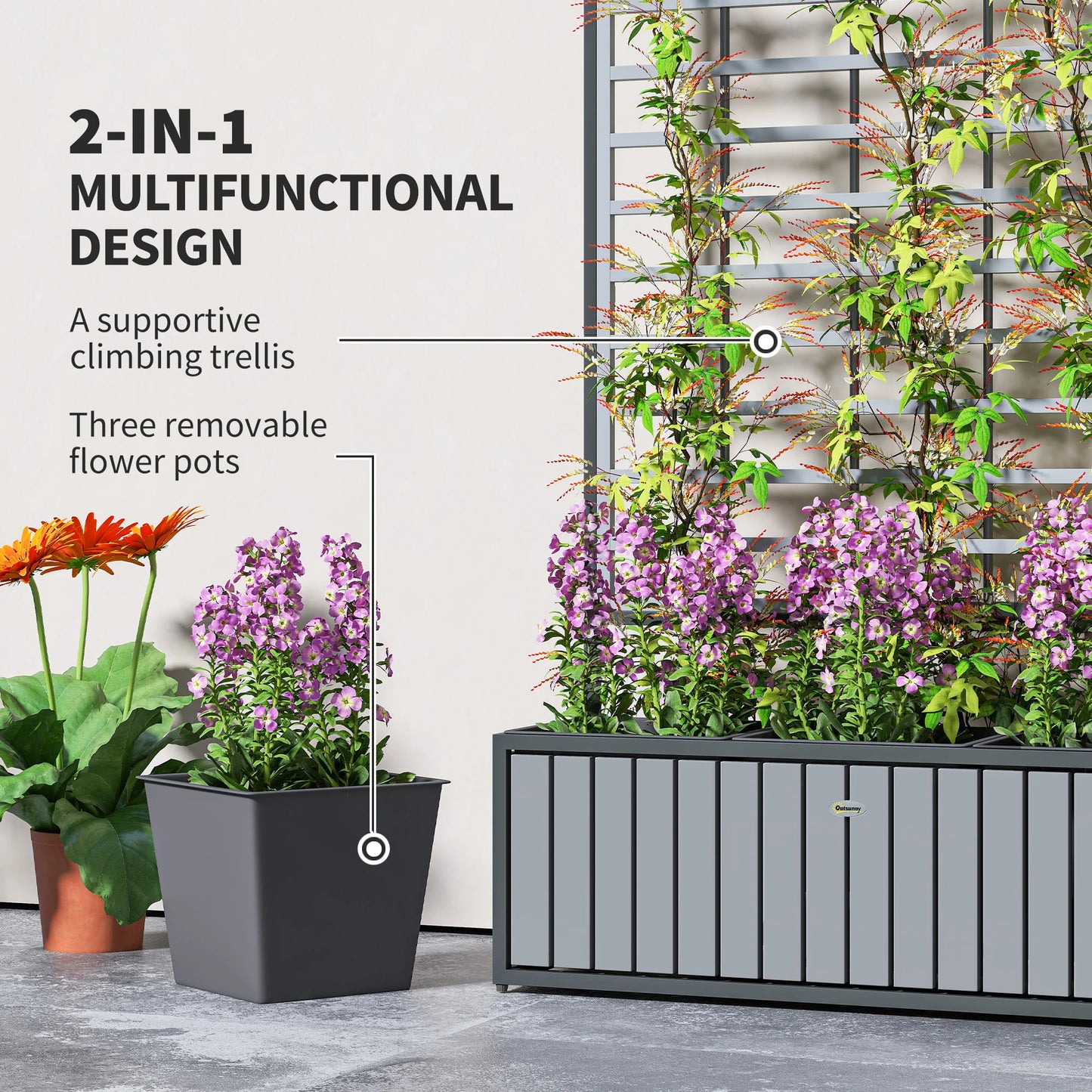 Raised Garden Bed With Trellis Planter Box And Removable Pots