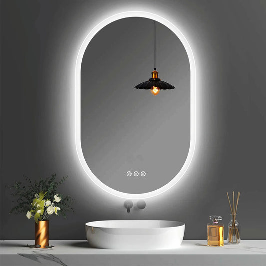 Oval LED Bathroom Mirror 800 900 1000 1200 mm Wall Makeup Mirror, Anti-fog, 3 Colors Dimmable, Backlight Illuminated