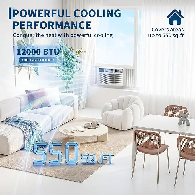 12000 btu Window Air Conditioner With Wi-fi Enabled, Remote Control, Cooling Up To 550 sq.ft, 115v Wall Mounted Window Ac Units For Rooms, Dehumidifier, Fan, Reusable Filter