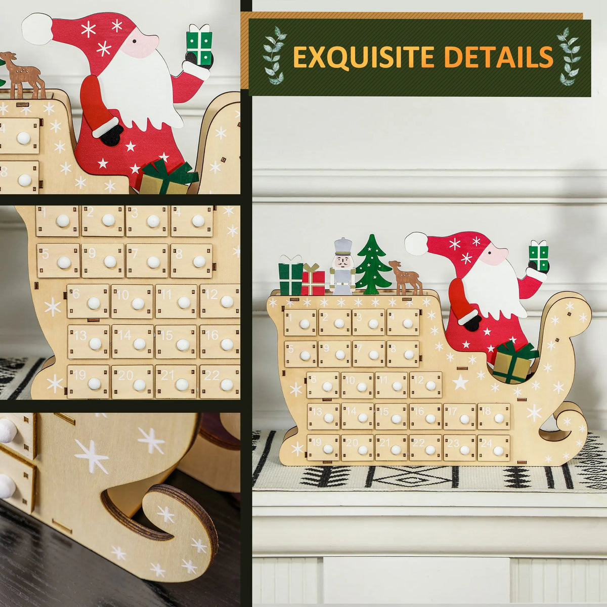 HOMCOM Wooden Christmas Advent Calendar With 24 Countdown Drawers