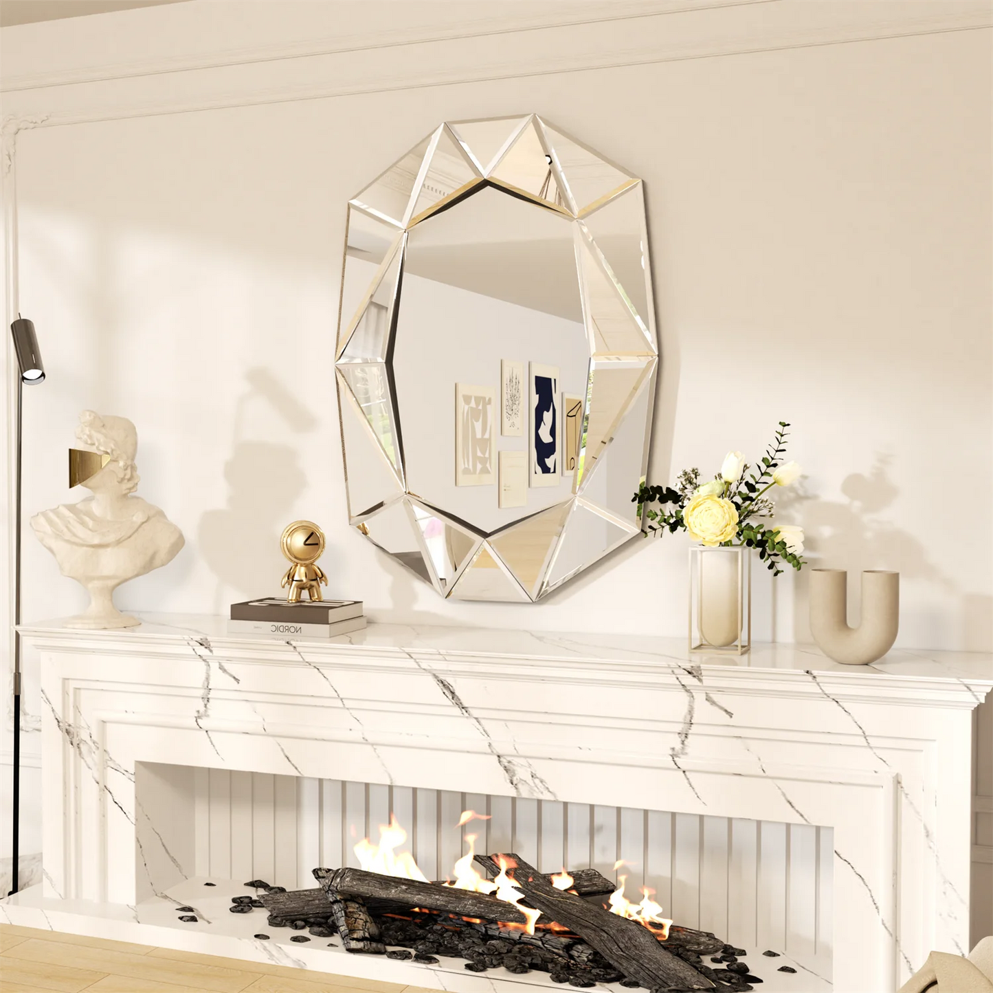 Asymmetrical Decorative Venetian Glass Inlay Wall Mirror For Living Room