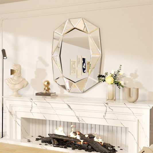 Asymmetrical Decorative Venetian Glass Inlay Wall Mirror For Living Room