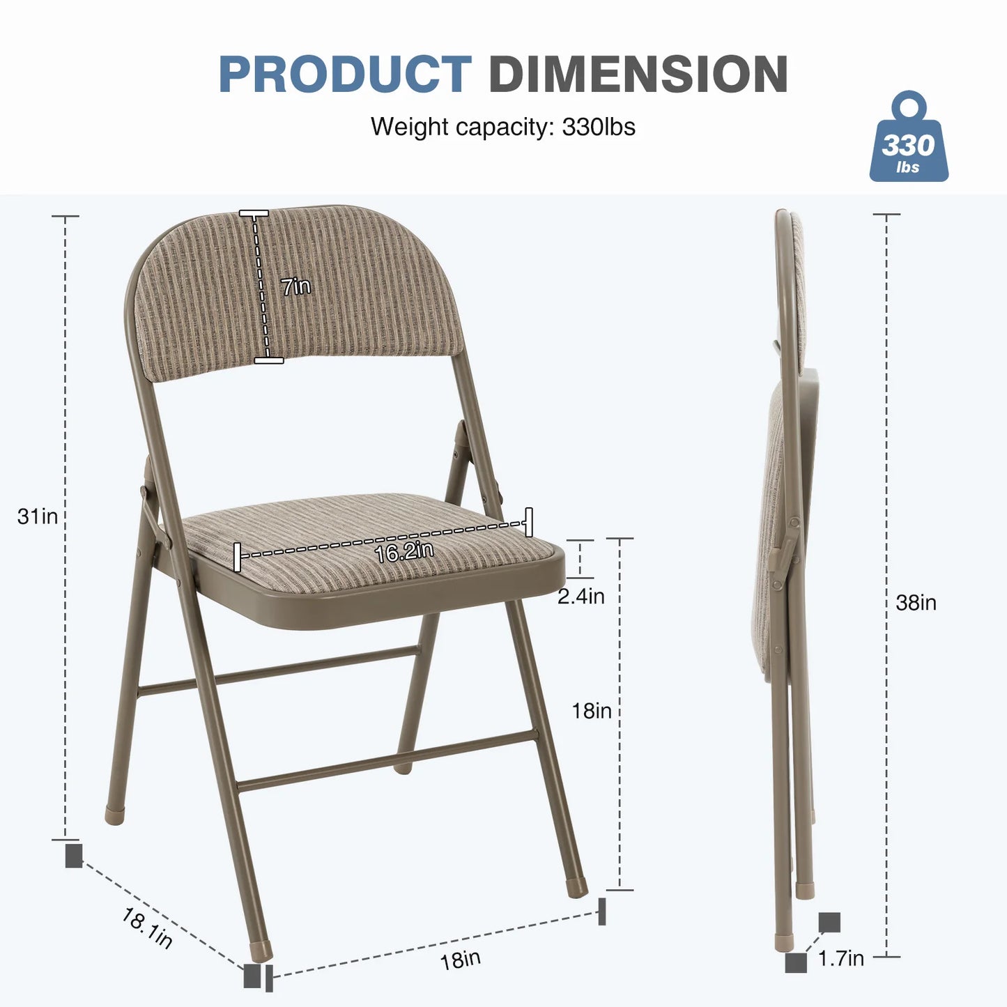 Mqc Foldable Padded Fabric Office Chair With Metal Frame