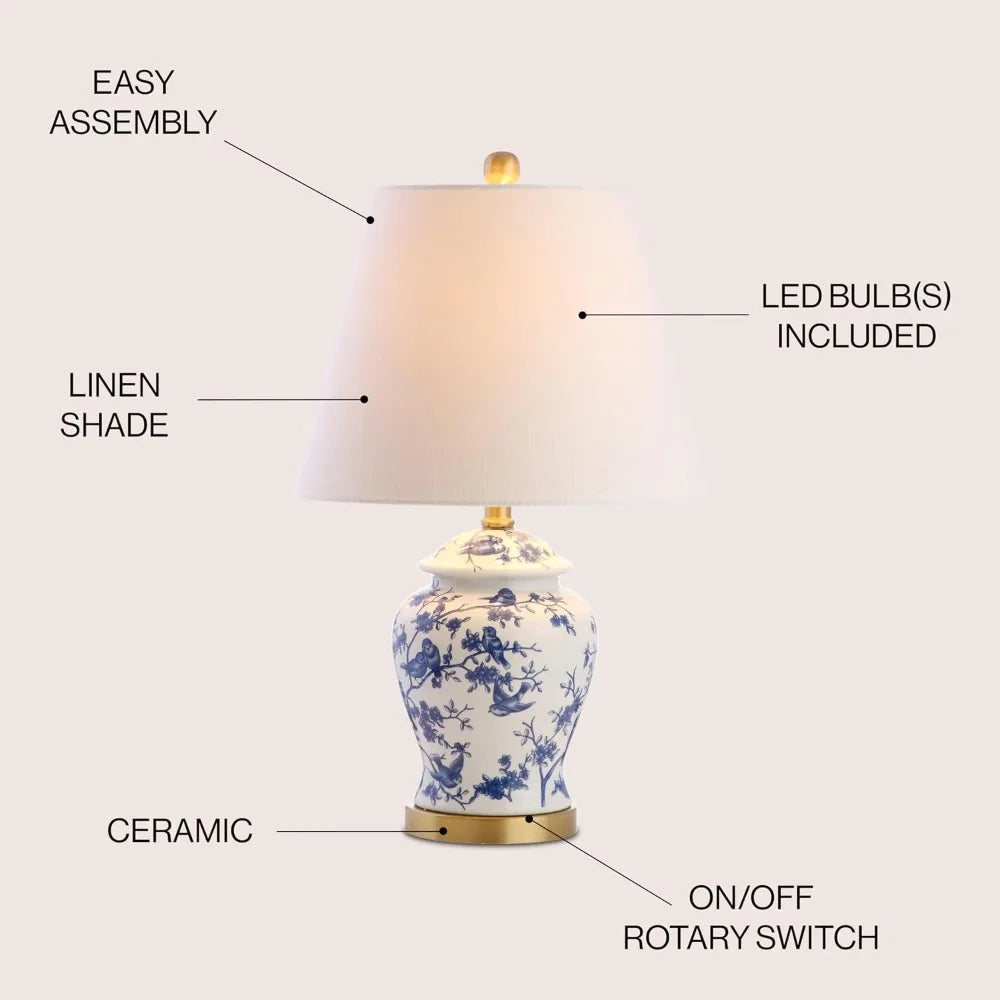 Ceramic Ginger Jar Table Lamp With Linen Shade Bedside Lamp