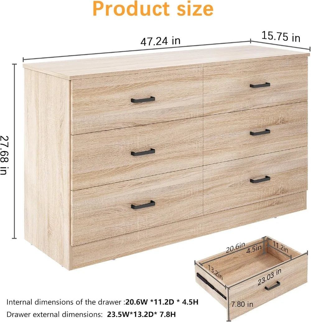 Modern 6 Drawer Dresser With Deep Drawers And TV Stand