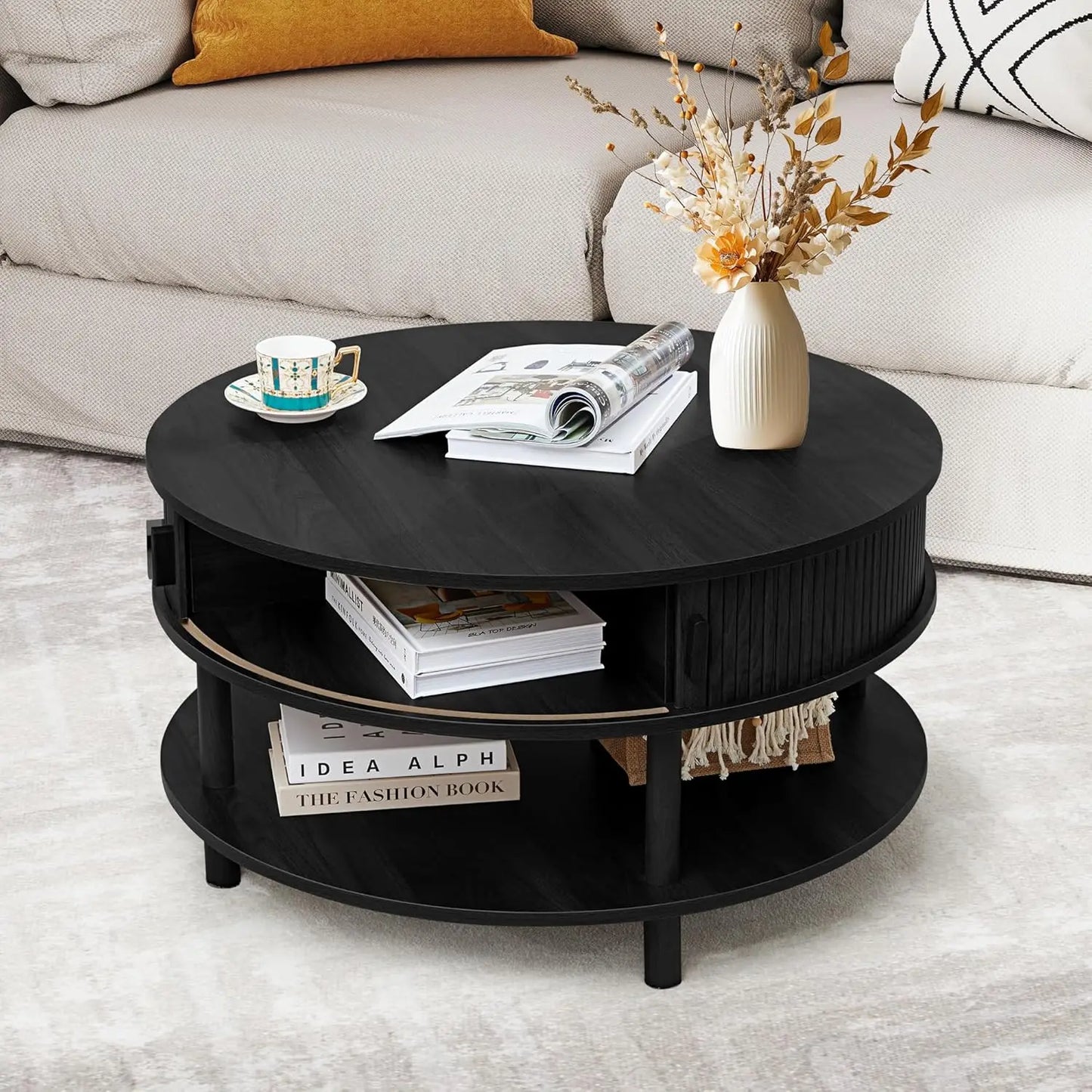 Modern Farmhouse Oval Coffee Table With Storage For Living Room
