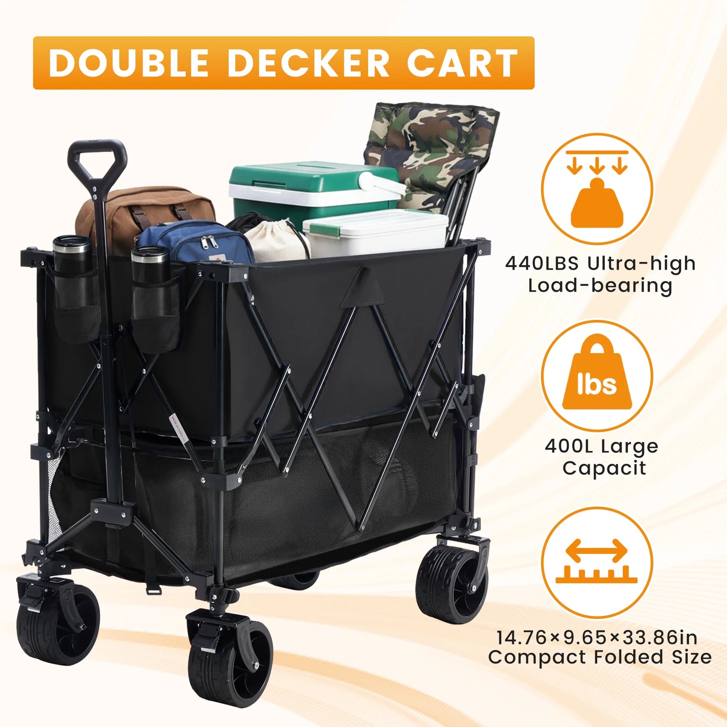 JHK Outdoor Double Decker Wagon Cart