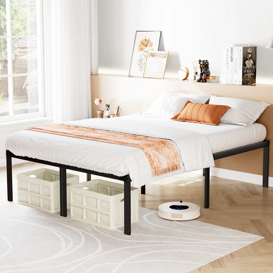 JHK Basic Metal Bed Frame with Storage and Sturdy Slats