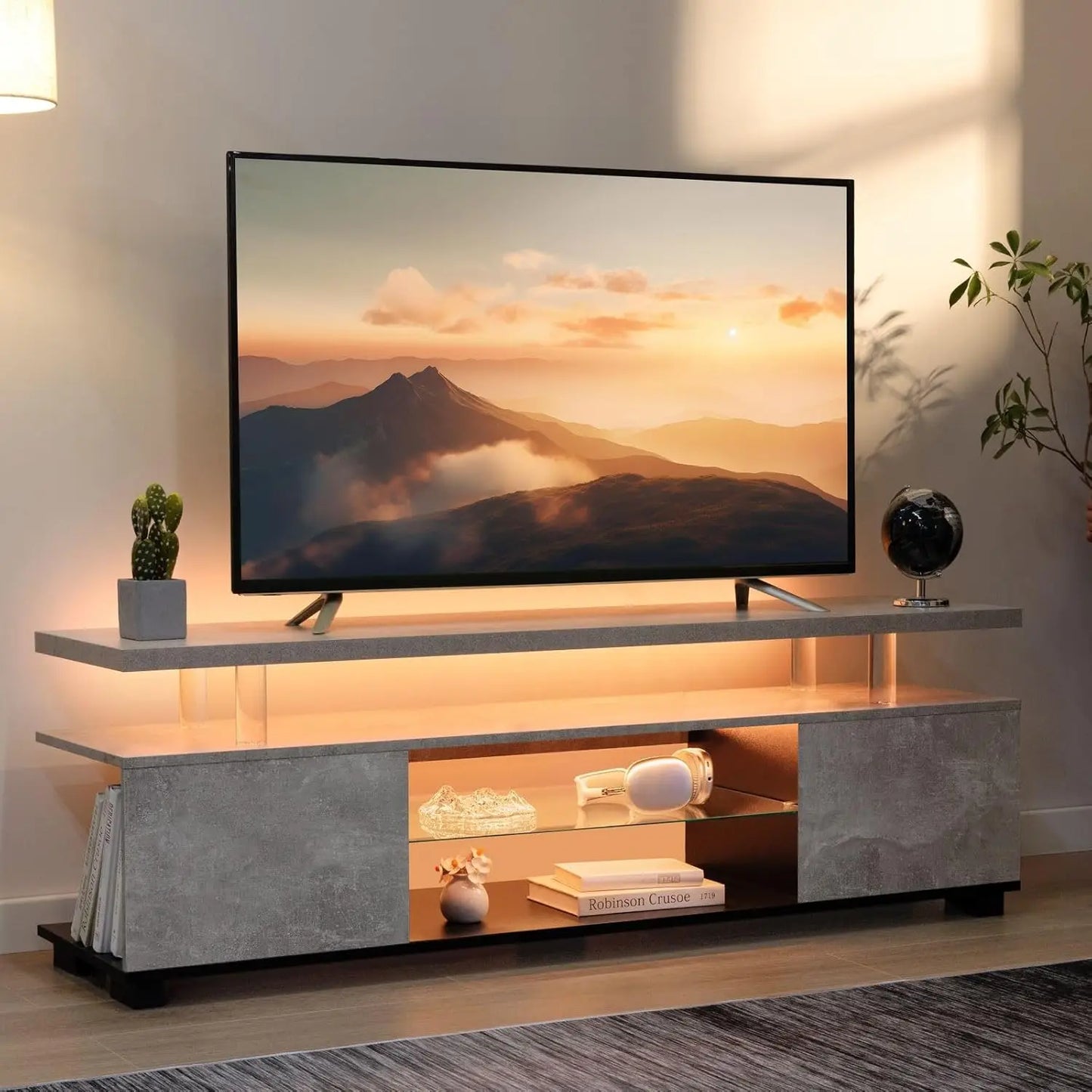 Modern Wooden TV Stand With Storage For Living Room Entertainment