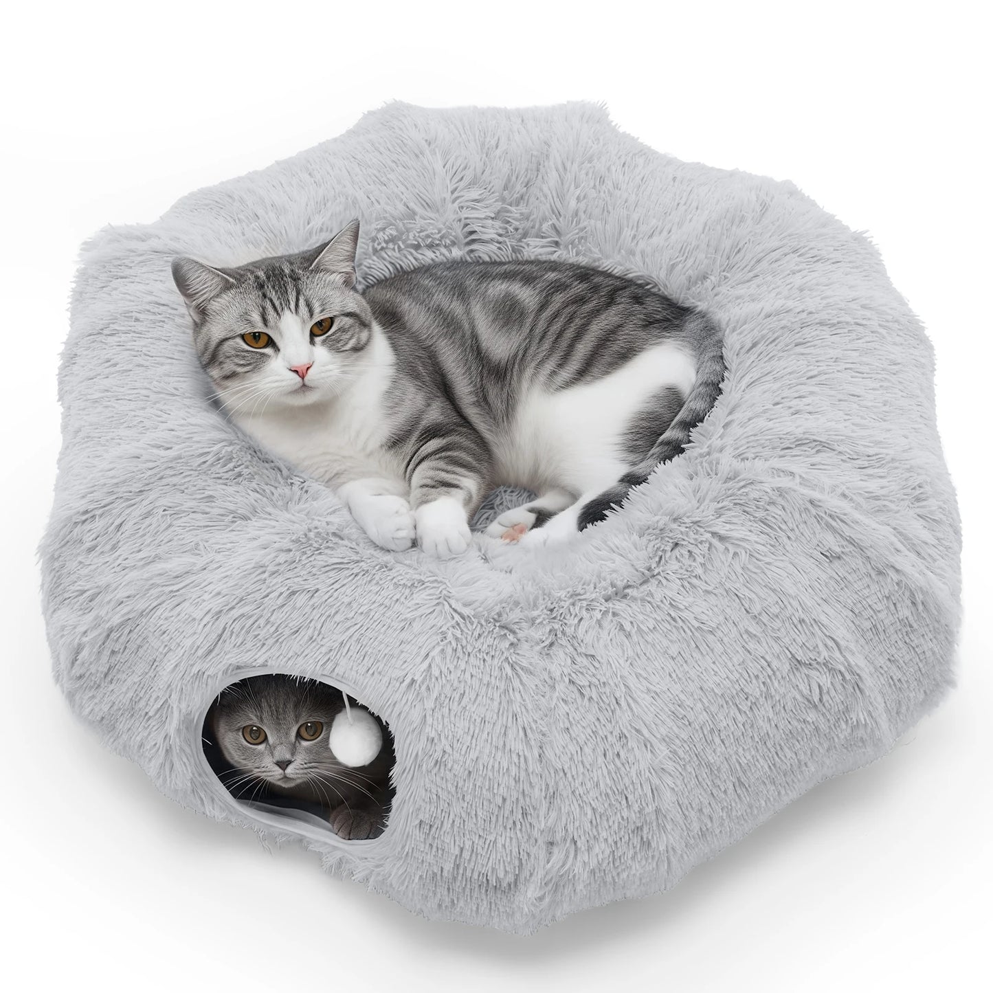JHK Doughnut Cat Tunnel Bed Indoor Plush Play Space