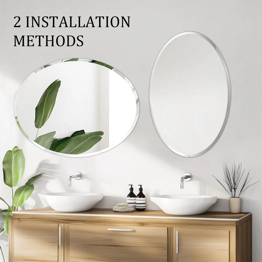 Wisfor Frameless Oval Wall Mirror Beveled Edge For Modern Bathrooms