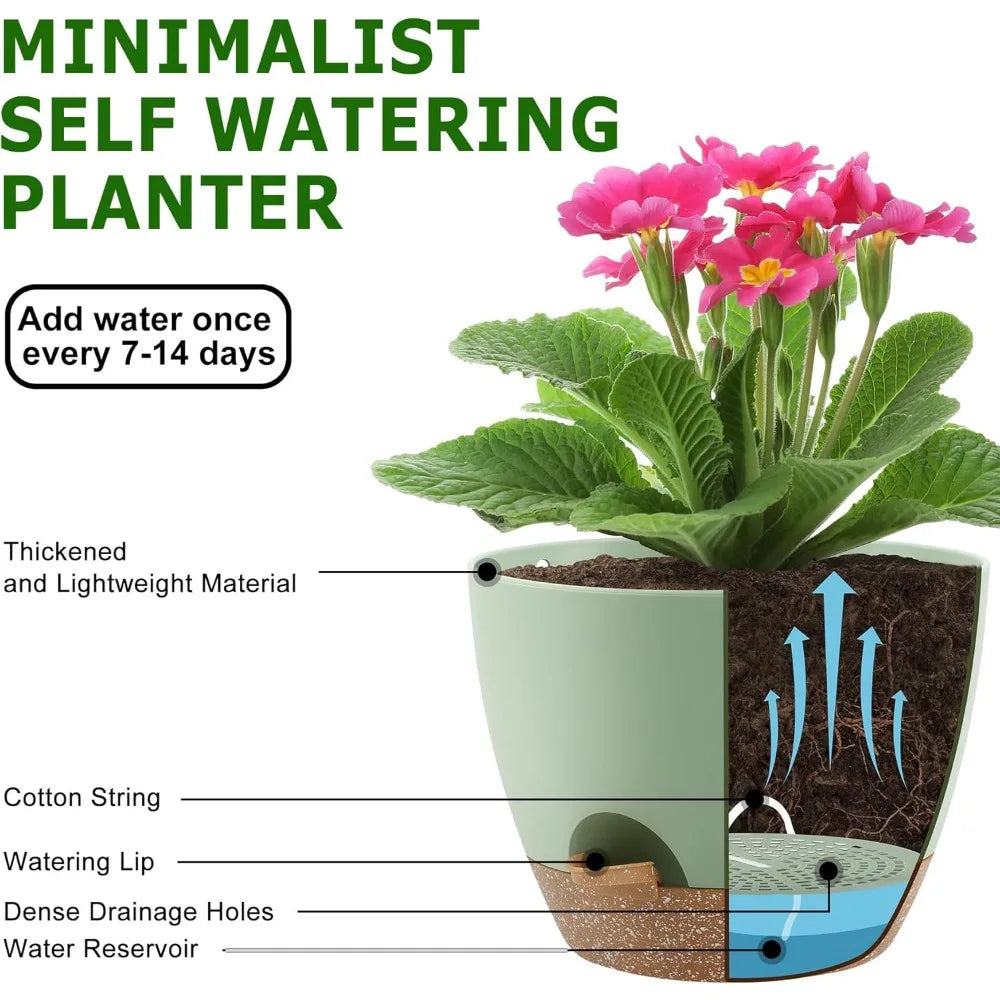 NBVCX Self Watering Plant Pots With Drainage Saucers Set 5