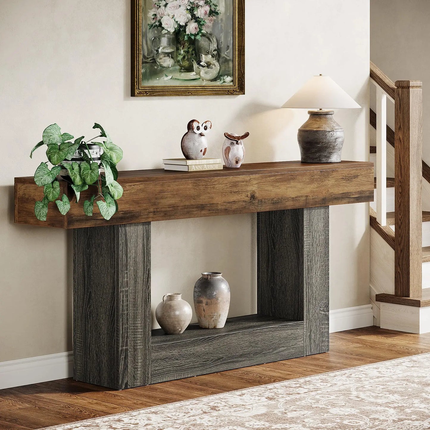 Little Tree Farmhouse Console Table 2 Tier U Shaped Base