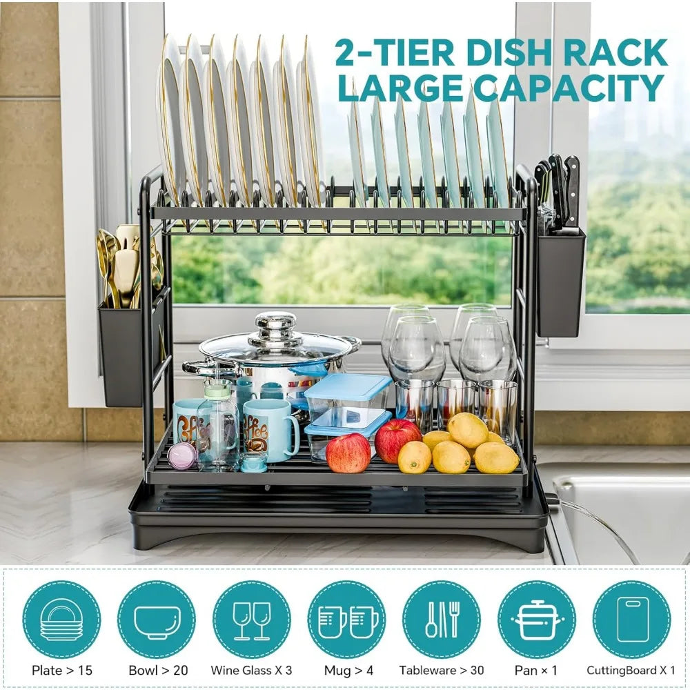 NBVCX Two Tier Dish Drying Rack For Kitchen Counter