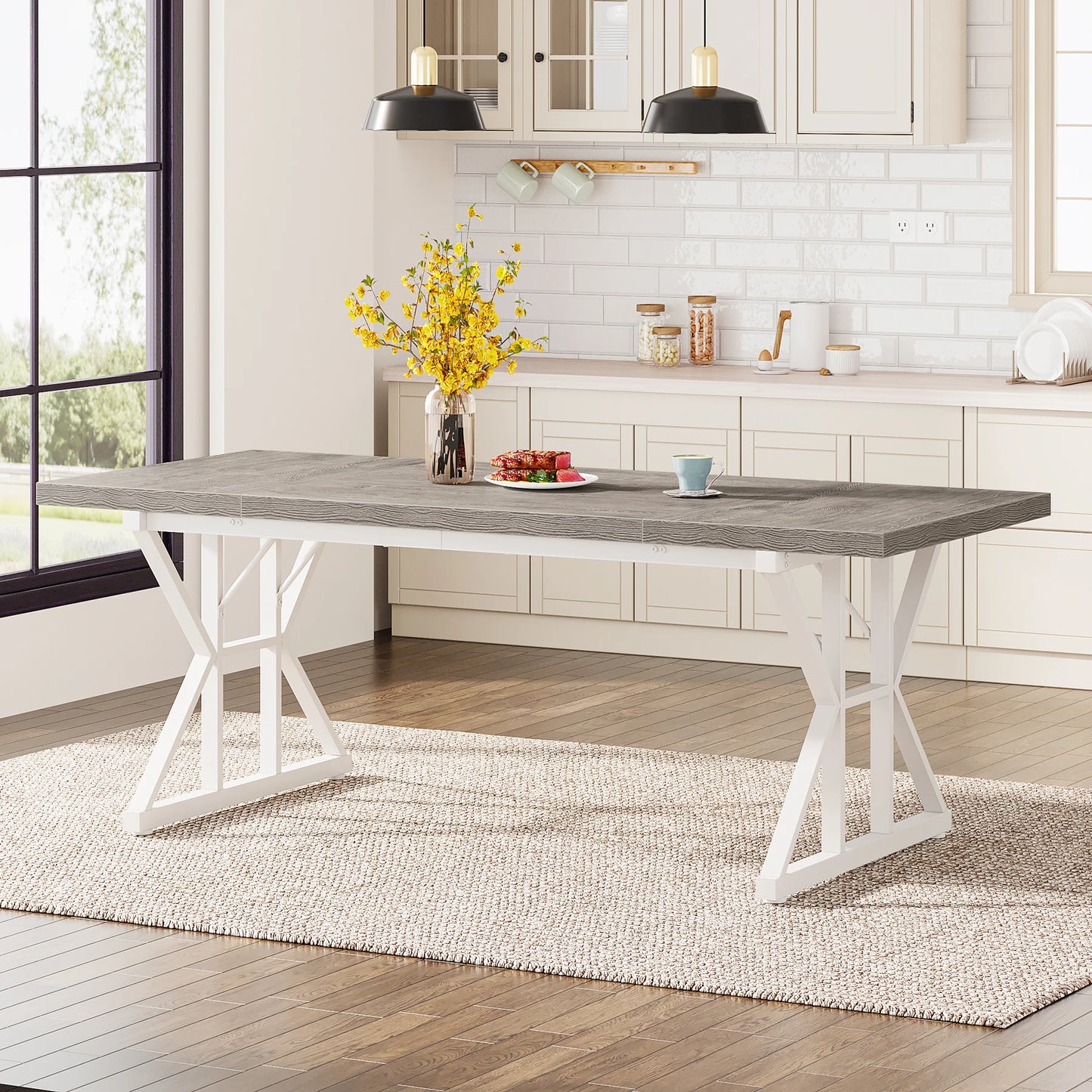 Tribesigns Rustic Wood Dining Table with Heavy Duty Metal Legs