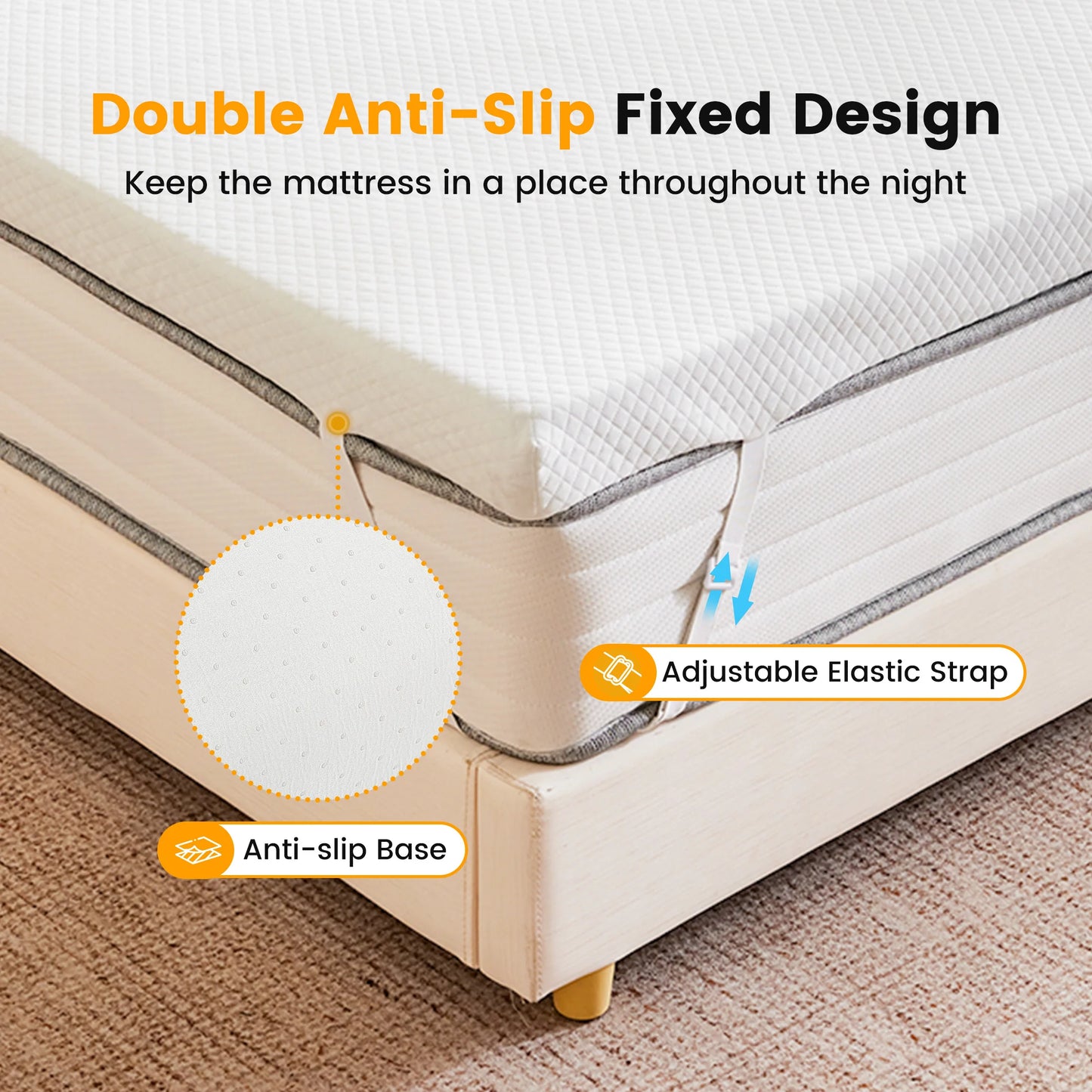 JHK Gel Memory Foam Mattress Topper With Fabric Cover Cooling