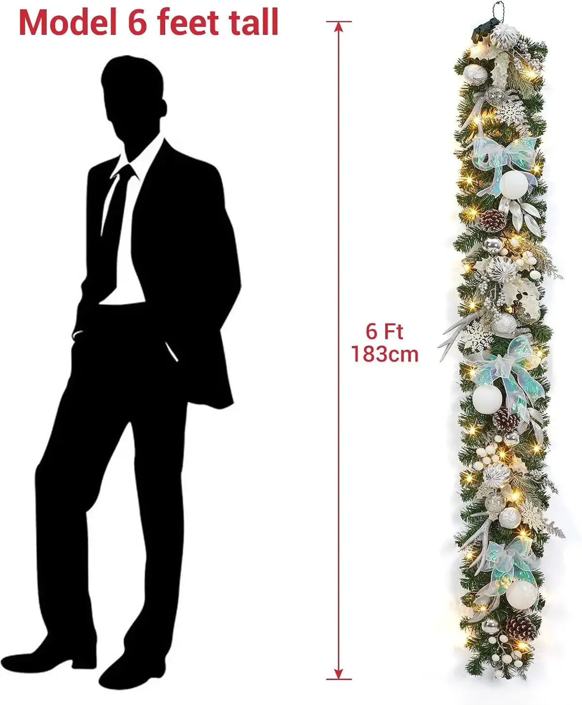 Garvee Lighted Christmas Garland With Timer And Decorative Ornaments