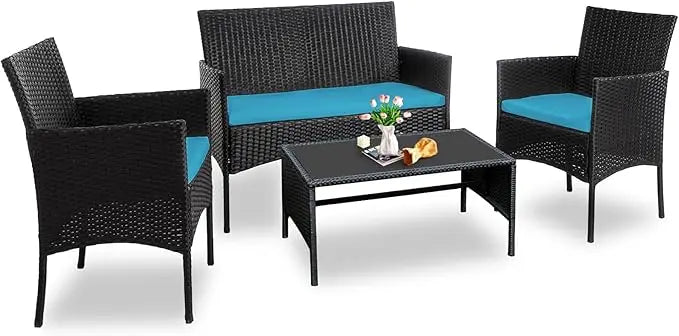 Outdoor Rattan Wicker Patio Conversation Set With Cushions