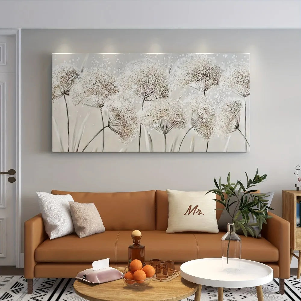 Nordic Style Wood Framed Dandelion Canvas Wall Art