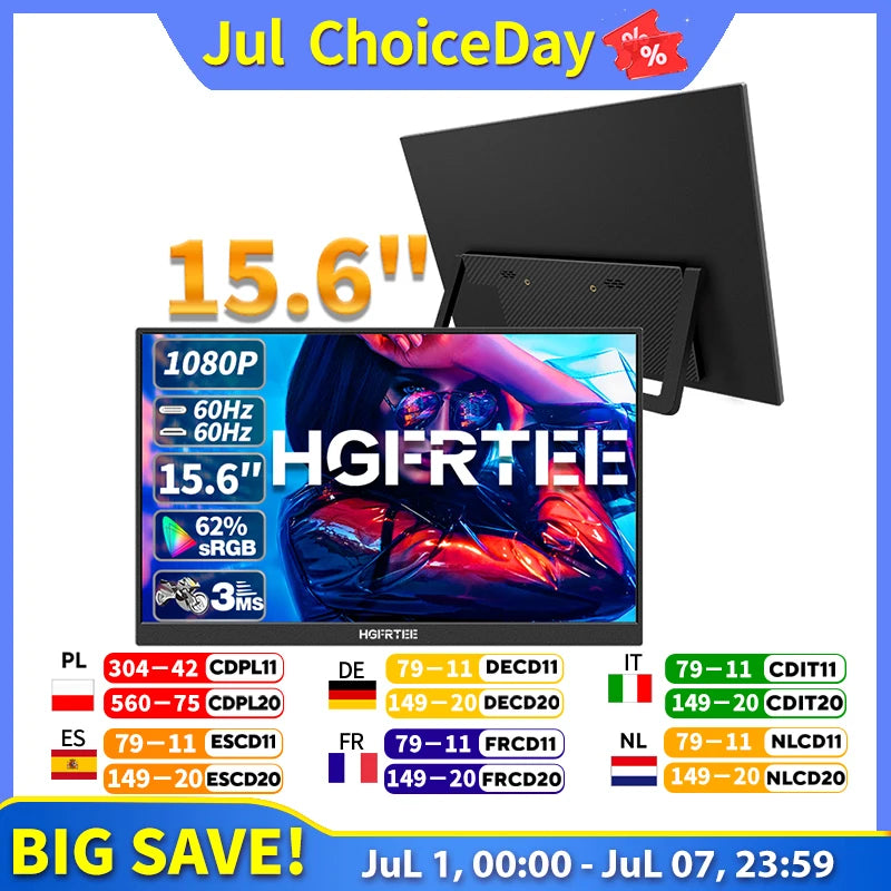 HGFRTEE Portable FHD IPS Monitor for Laptops Type C HDMI
