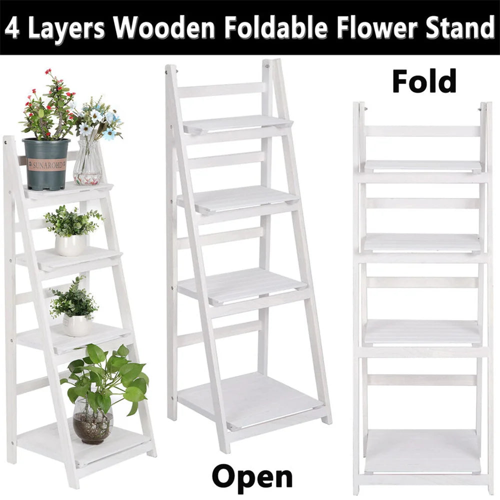 4 Tier Plant Stand For Flowers Wooden Indoor Display Rack