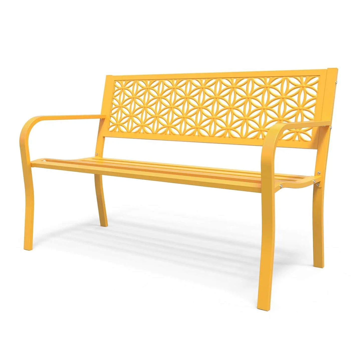 50" Metal Garden Bench Floral Back, Outdoor Porch Yard Patio Park Entryway, 800lb Capacity, Customized