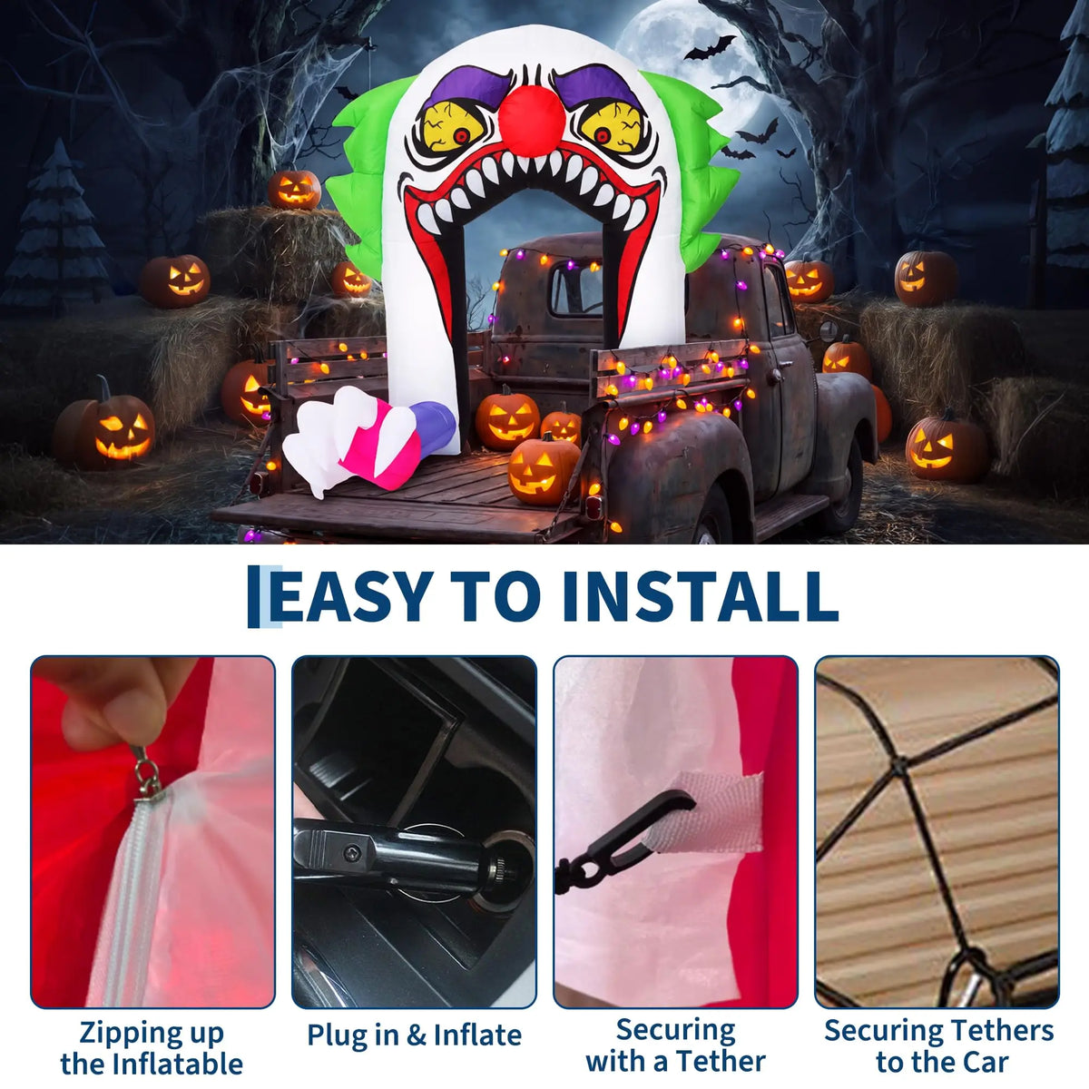 HiMISS Halloween Inflatable Clown Arch With LED Lights for Parties