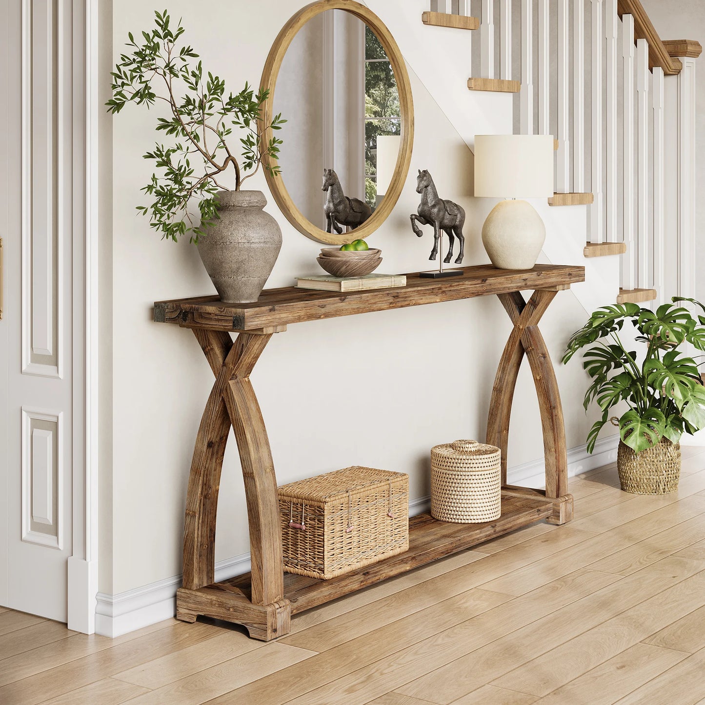 Tribesigns Solid Wood Console Table With Two Tier Storage