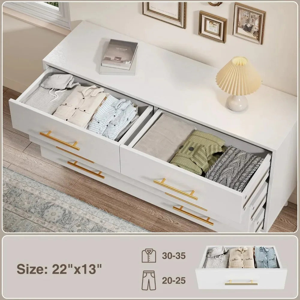 CHENGWEI 6-Drawer Dresser With Metal Handles Modern Wood