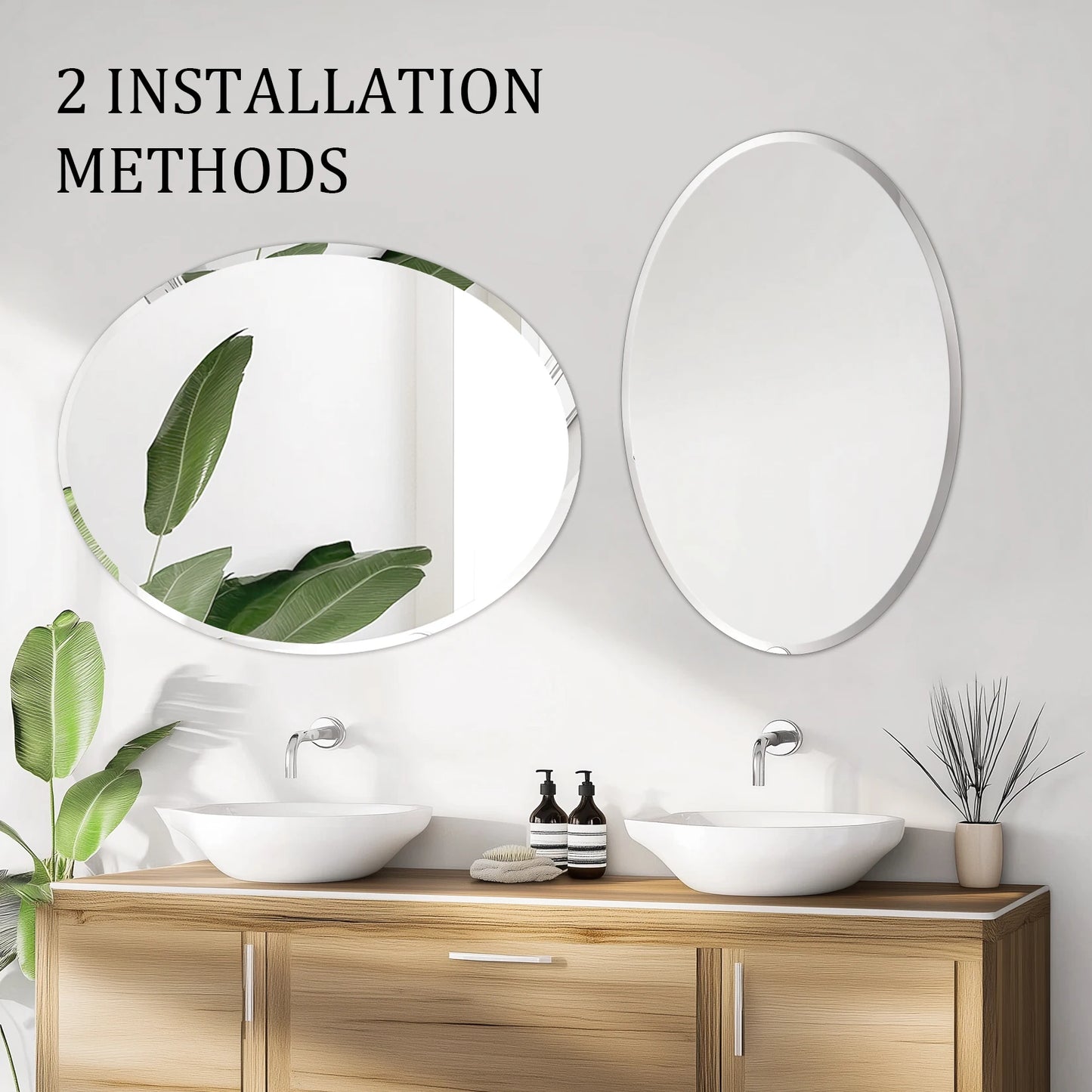Oval Frameless Bathroom Mirror With Beveled Edge For Living Room