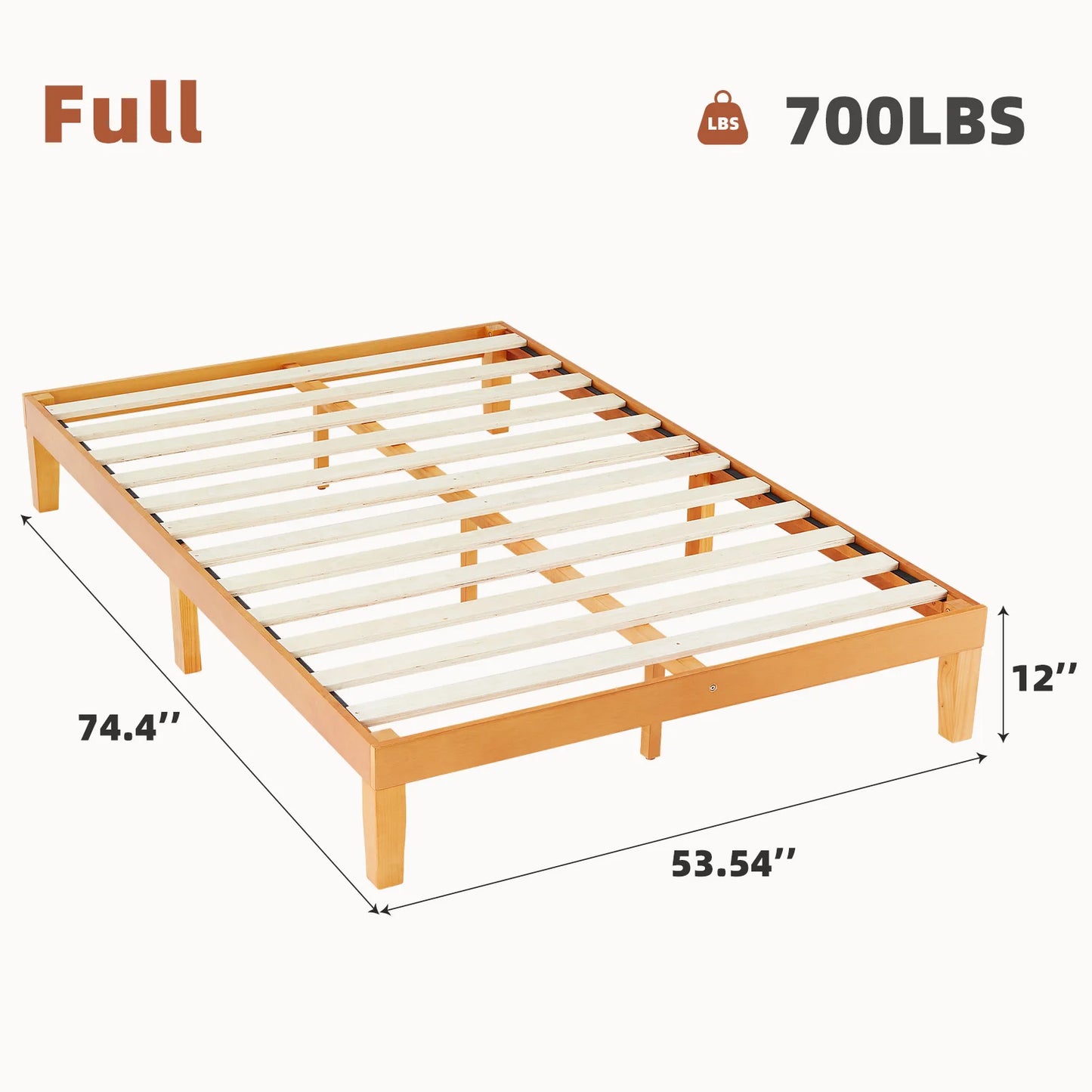 JHK Solid Wood Bed Frame With Sturdy Slat Support Assembly