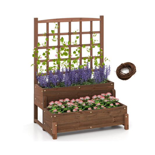 Raised Garden Bed with Trellis w/ Drainage Holes Legs Twisting Rope for Backyard